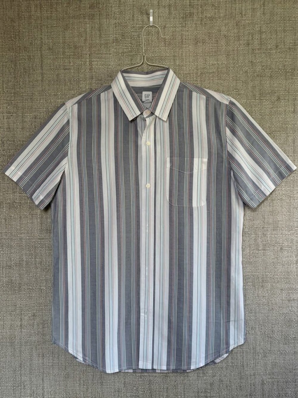 GAP Boy's Short-Sleeve Striped Button-Down Shirt - Blue & Gray
